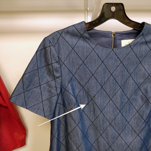 $348 Kate Spade New York Quilted Diamond Chambray Denim Shift Dress Blue Size 0 - Picture 3 of 14